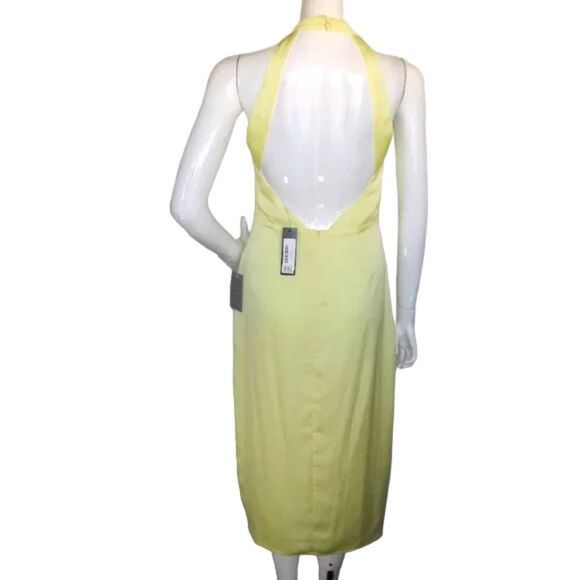 new LULUS Midi Dress, M, Yellow, Open Back, Halter/Buttons, Single vent - Picture 7 of 15